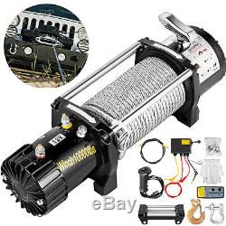 10000LBS Electric Winch 12V 80FT Steel Cable Truck Trailer Towing Off-Road 4WD