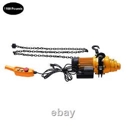 1100LBS Electric Chain Hoist Winch with 13ft 20Mn2 Chain Wired Remote Control 110V