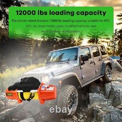 12000lbs Synthetic Rope Waterproof Electric Winch Kit Off-road ATV UTV Track
