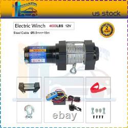 12V Electric Winch 4000LBS Recovery Tow Towing 4.8mm15m Steel Cable ATV UTV
