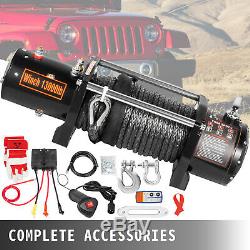 13000LBS Electric Winch12V Synthetic Rope Off-roadATV UTV Truck Towing Trailer