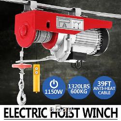1320Lbs Electric Hoist Winch Lifting Engine Crane Lift Hook Brackets Overhead