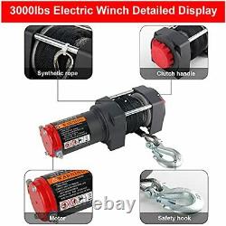 3000 lb. Load Capacity Electric Winch Kit 12V Synthetic Rope Winch Waterproof
