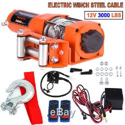 3000lbs 12V Electric Recovery Winch Truck SUV Durable Remote Control 4WD With Rope