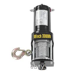3000lbs Electric Winch Kit Steel Cable Recovery Winch 24V Wireless Remote Motor