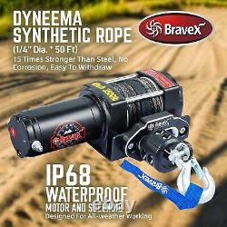 3500lb Capacity 12V DC Advanced Electric Synthetic Rope Winch Kit, IP68 Waterpro