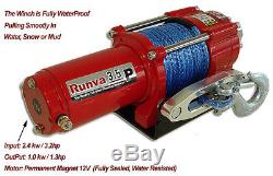 3500lb New Runva ATV UTV 12V Towing Recovery Electric Winch With Synthetic SD Pack
