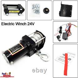 4000LB Electric Winch 24V ATV Towing Truck Trailer Boat 2 Ton Steel Rope Kit
