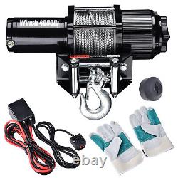 4000lb 1.24HP 12V Electric Recovery Winch ATV Trailer Truck Towing with Gloves