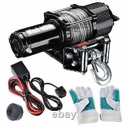 4000lb 1.24HP 12V Electric Recovery Winch ATV Trailer Truck Towing with Gloves