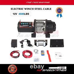 4WD Offroad Electric Winch Recovery Steel Cable Rope 4500lbs 10m & Remote