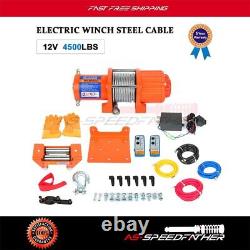 4WD Offroad Electric Winch Recovery Steel Cable Rope 4500lbs 15m & Remote