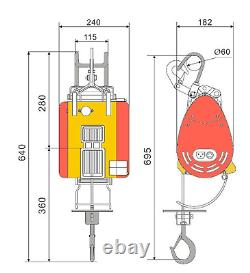 550lb / 250kg Electric Portable Hoist with 30m (100ft) of Lifting Cable with Wir