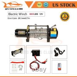 8000LBS 12V Electric Winch Recovery Winch Towing Track Steel Cable 4WD ATV UTV