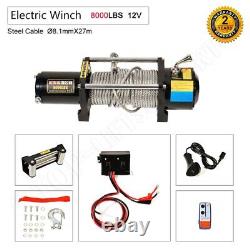 8000lbs 12V Electric Recovery Winch Truck SUV Wireless Remote Control Steel