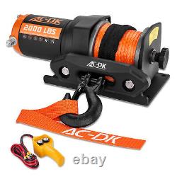 AC-DK 12V 2000LBS/907KGS Load Capacity Electric Winch Synthetic Rope Winch