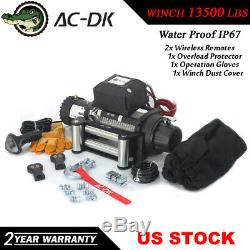 AC-DK 12V Black IP67 Electric Winch 13500 lb With Steel Rope and Winch Cover