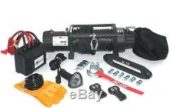 AC-DK 12V Black IP67 Electric Winch 13500 lb With Synthetic Rope and Winch Cover