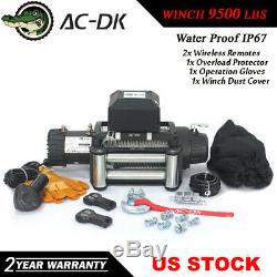 AC-DK 12V Black IP67 Electric Winch 9500 lb With Steel Wire Rope and Winch Cover