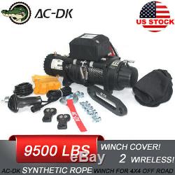 AC-DK 12V Black IP67 Electric Winch 9500 lbs With Synthetic Rope and Winch Cover