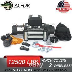 AC-DK 12V Electric Winch 12500lb Waterproof IP67 With Steel Rope and Winch Cover