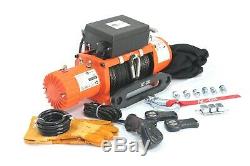 AC-DK 12V Electric Winch 13500lb Waterproof IP67 Orange Color and Synthetic Rope