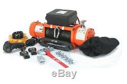 AC-DK 12V Electric Winch 13500lb Waterproof IP67 Orange Color and Synthetic Rope