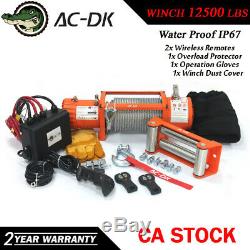 AC-DK 12V Orange Electric Winch 12500 lbs Waterproof IP67 With Steel Wire Rope