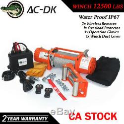 AC-DK 12V Orange Electric Winch 12500 lbs Waterproof IP67 With Steel Wire Rope