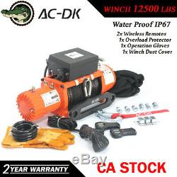AC-DK 12V Orange Electric Winch 12500 lbs Waterproof IP67 With Synthetic Rope