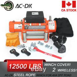 AC-DK 12V Orange Electric Winch 12500lb Waterproof IP67 With Steel Wire Rope