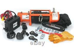 AC-DK 12V Orange Electric Winch 12500lb Waterproof IP67 With Synthetic Rope