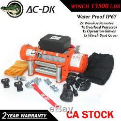 AC-DK 12V Orange Electric Winch 13500 lbs Waterproof IP67 With Steel Wire Rope