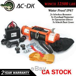 AC-DK 12V Orange Electric Winch 13500 lbs Waterproof IP67 With Synthetic Rope