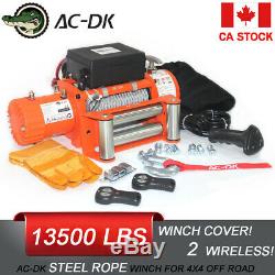 AC-DK 12V Orange Electric Winch 13500lb Waterproof IP67 With Steel Wire Rope