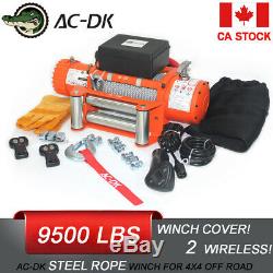 AC-DK 12V Orange Electric Winch 9500lb Waterproof IP67 With Steel Wire Rope