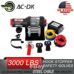 AC-DK 3000LBS 12V Electric Winch Steel Cable Winch UTV ATV Winch OFF Road 4WD