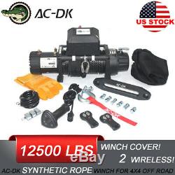AC-DK Waterproof IP67 Electric Winch 12500lb With Synthetic Rope and Winch Cover