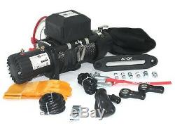 AC-DK Waterproof IP67 Electric Winch 12500lb With Synthetic Rope and Winch Cover