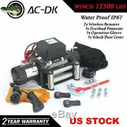 Ac-Dk 12500Lbs Electric Winch Water Proof Ip67 Recovery Winch 12V Dc Black Color