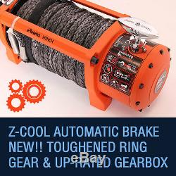 Electric Recovery Winch 12v 13500lb 4x4 Dyneema Rope RHINO + Mounting Plate