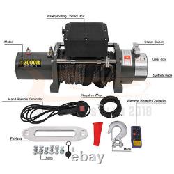 Electric Recovery Winch Towing 12000LB Truck Trailer SUV Synthetic Rope Off Road