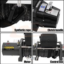 Electric Recovery Winch Towing 12000LB Truck Trailer SUV Synthetic Rope Off Road