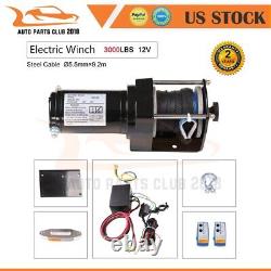 Electric Recovery Winch Towing 3000LBS Truck Trailer SUV Synthetic Rope Off Road