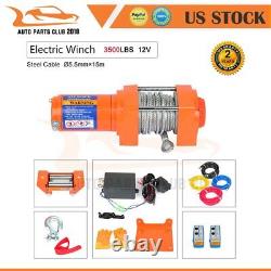 Electric Recovery Winch Towing 3500LBS Truck Trailer SUV Steel Cable Off Road