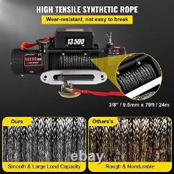 Electric Winch 3500LBS 12V Synthetic Rope grey Towing Truck Trailer Jeep 4