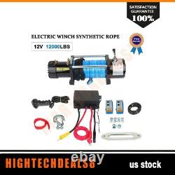 Electric Winch Towing Trailer Synthetic Rope Offroad Remote Control 12000LBS