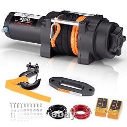Kanruis 12V Electric Winch 4500LBS Synthetic Rope Wireless Remote Control Tow