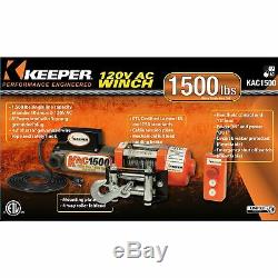 Keeper KAC1500 110/120V AC Electric Winch with Hand Held Remote 1500 lb. Ca