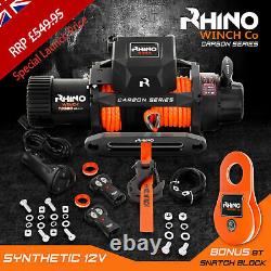 Rhino Electric Recovery Winch 12v 13500lb Carbon Series 4x4 Synthetic / Dyneema